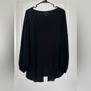 White House Black Market Black V-Neck Blouse. Size 12